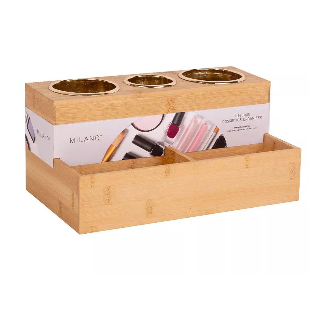 Milano Bamboo 5 Section Cosmetic Beauty Hair Tools Organizer